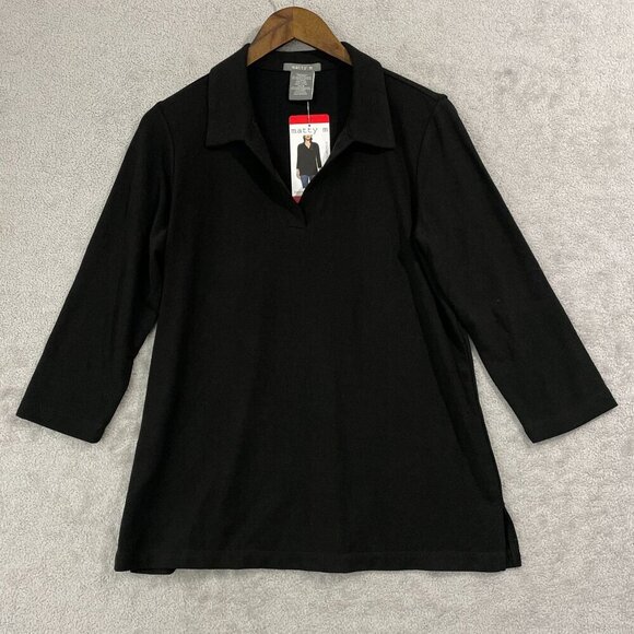 NEW Matty M Women's M Black Johnny Collar Sleeve Polo Shirt 3/4 Sleeve - Picture 2 of 8